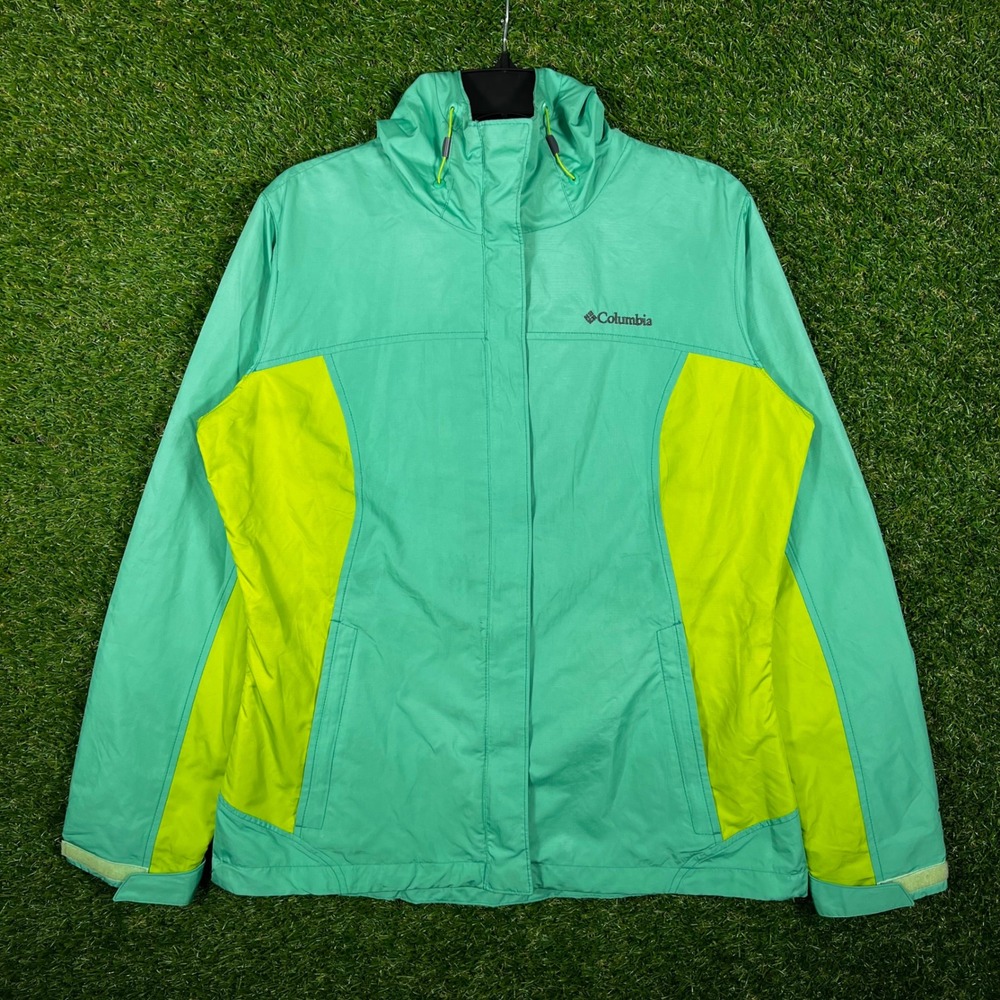 Columbia Omni-Shield Windbreaker Jacket Womens Large Teal Neon Green‎ Colorblock